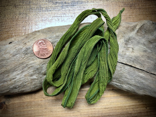 Side-Stitched Silk Ribbon - Olive Green