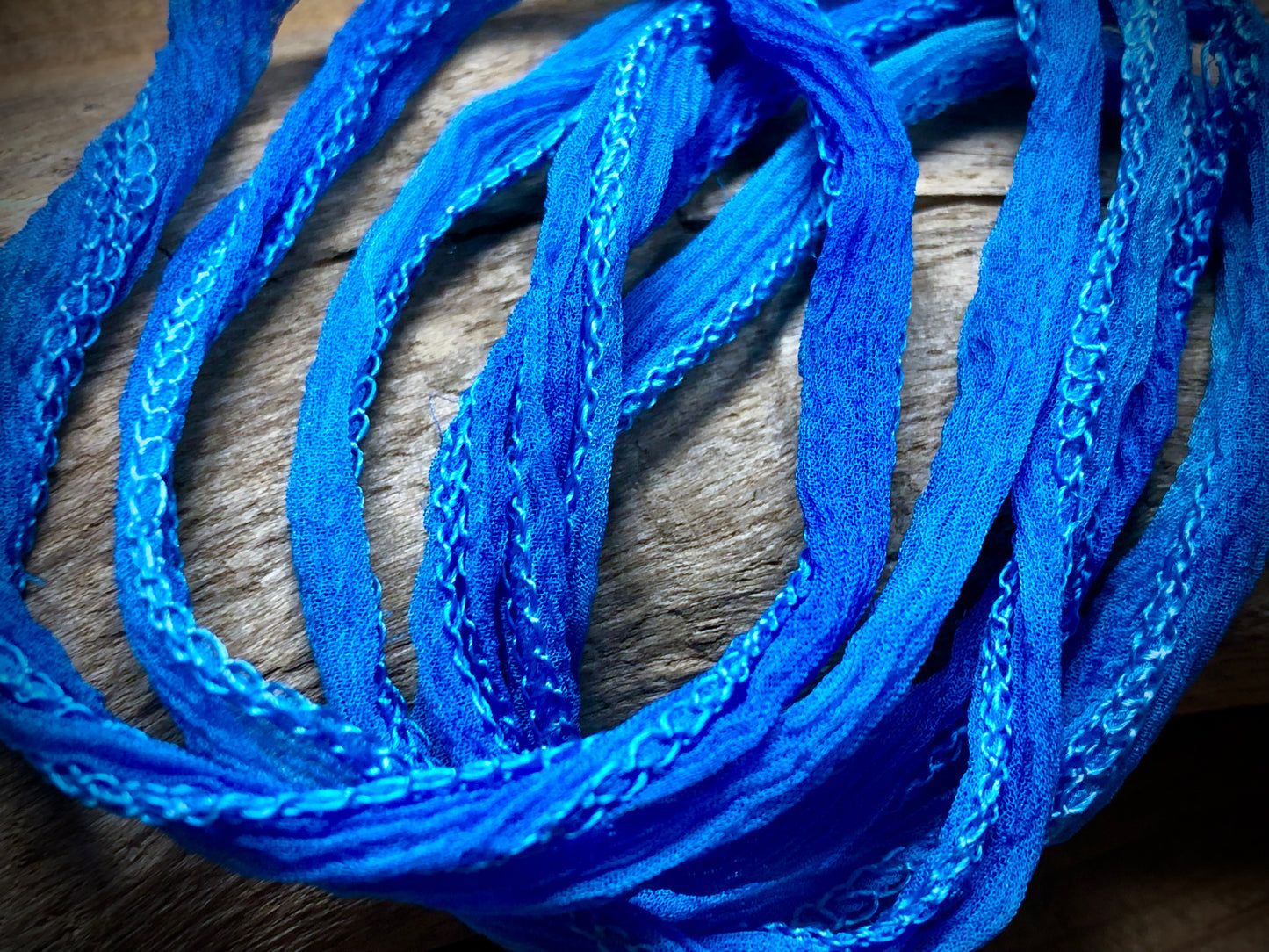 Side-Stitched Silk Ribbon - Bright Blue