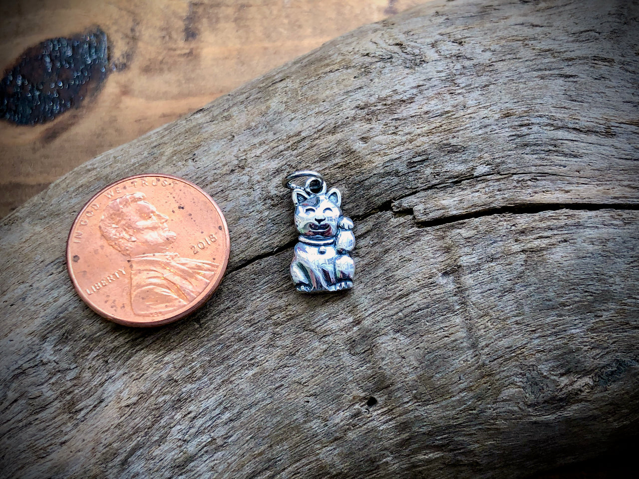 Sterling Lucky Cat Charm