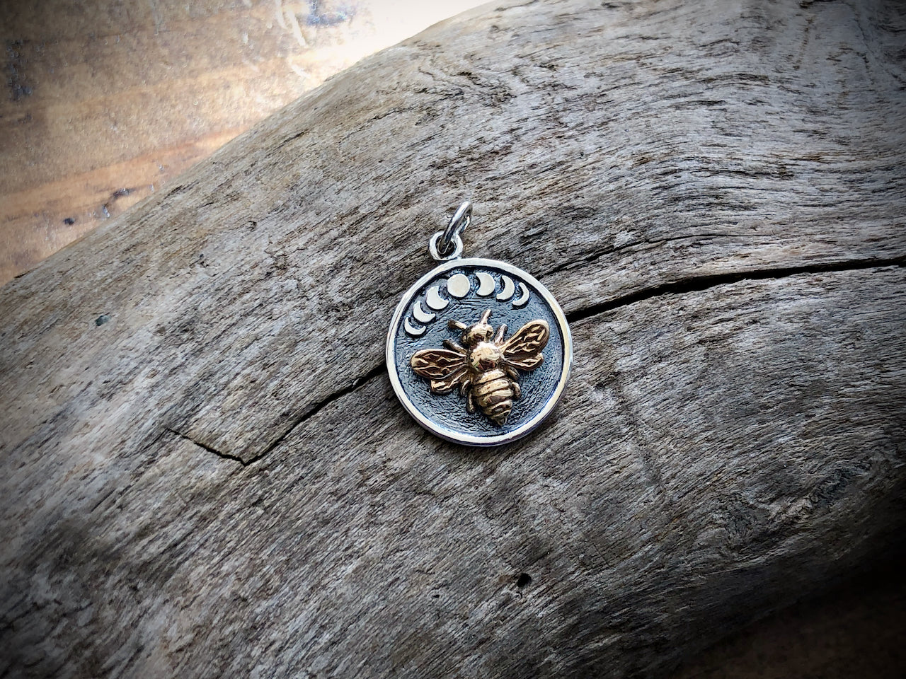Sterling Moon Phase Charm with Bronze Bee