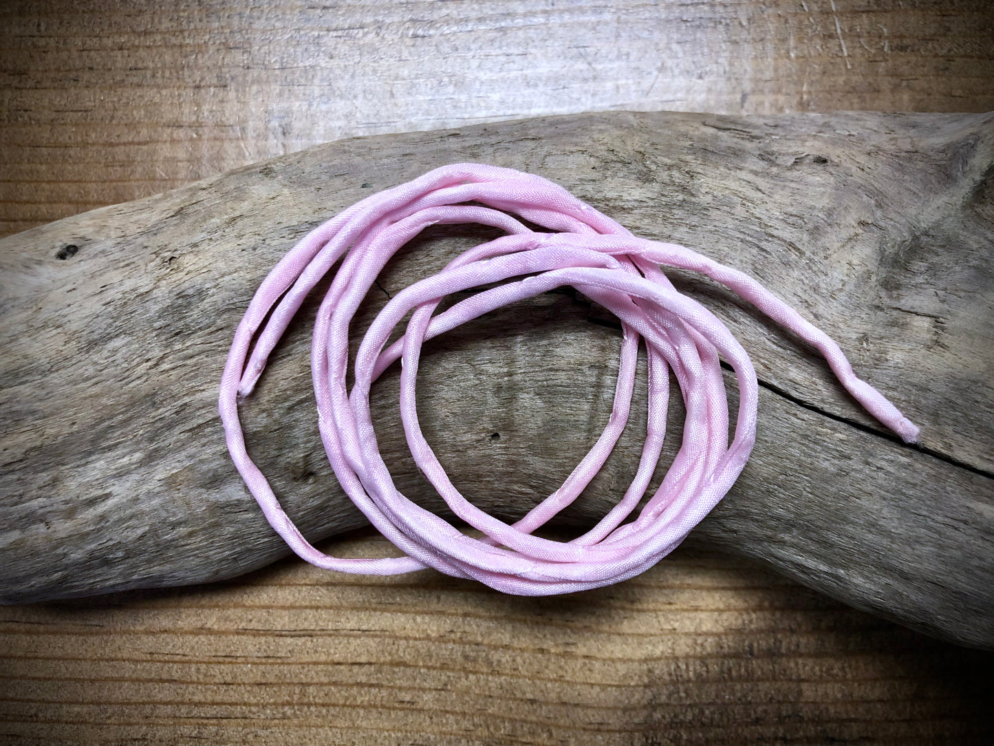 Tubular Stitched Silk Ribbon - Light Pink