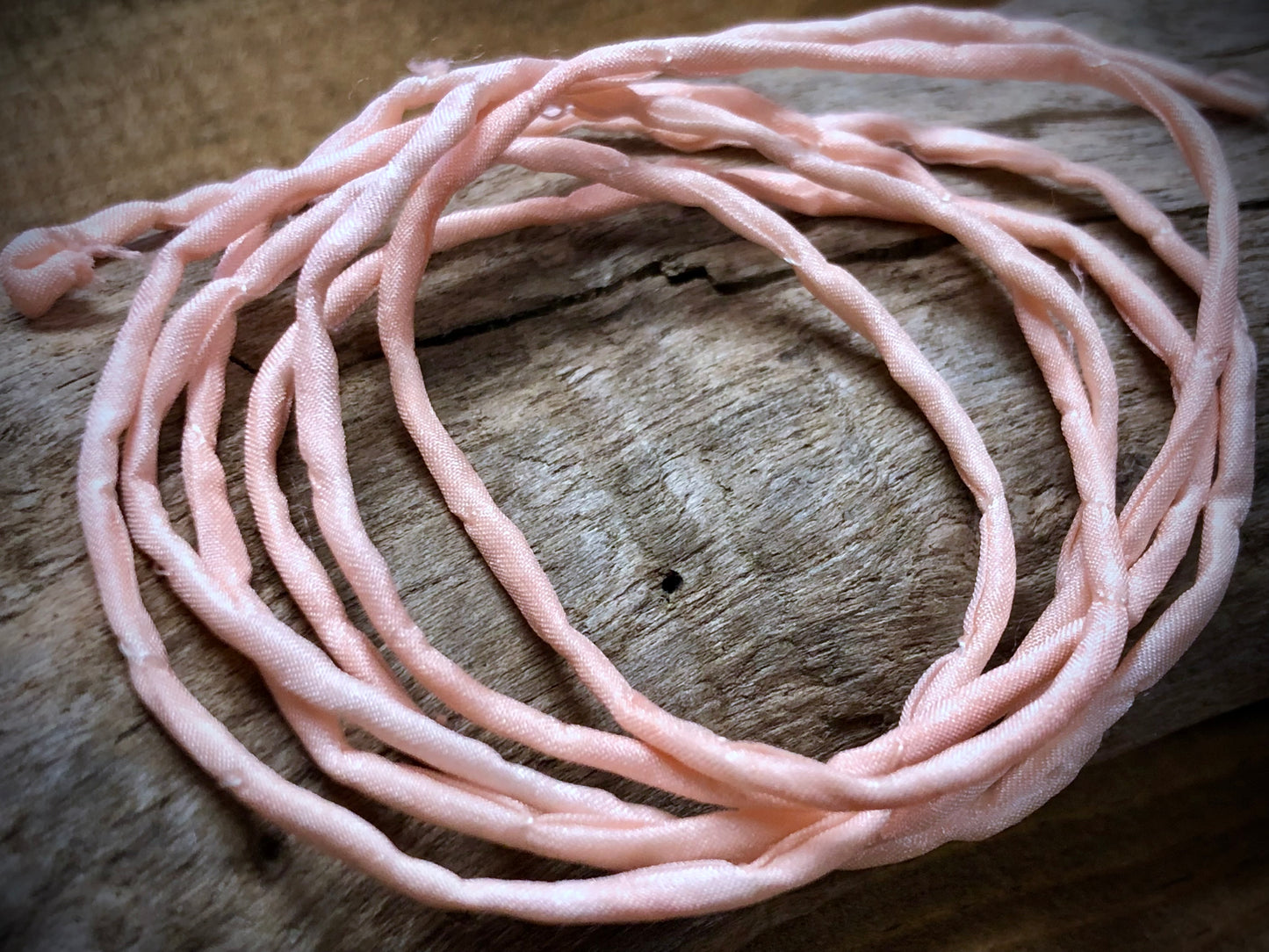 Tubular Stitched Silk Ribbon - Peach