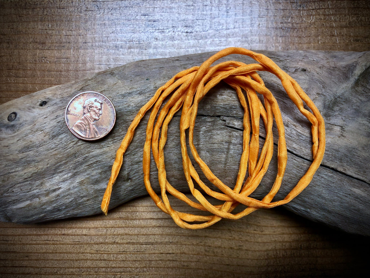 Tubular Stitched Silk Ribbon - Orange