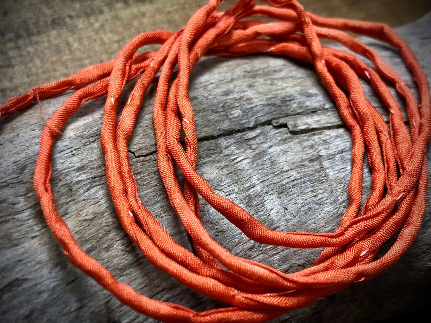 Tubular Stitched Silk Ribbon - Burnt Orange