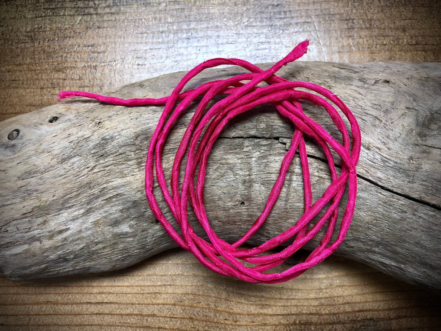 Tubular Stitched Silk Ribbon - Hot Pink