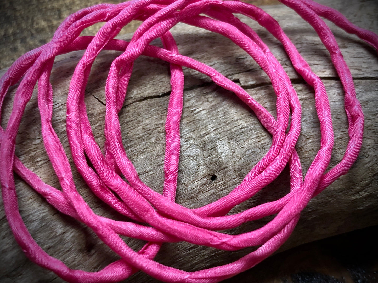 Tubular Stitched Silk Ribbon - Rose Pink