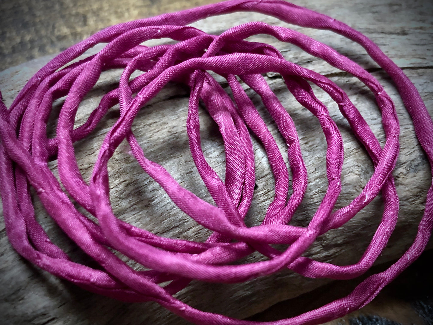 Tubular Stitched Silk Ribbon - Berry Purple