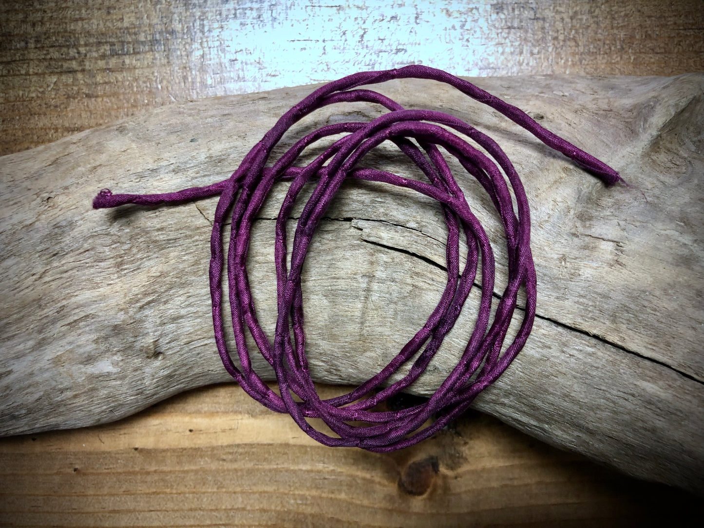 Tubular Stitched Silk Ribbon - Plum Purple