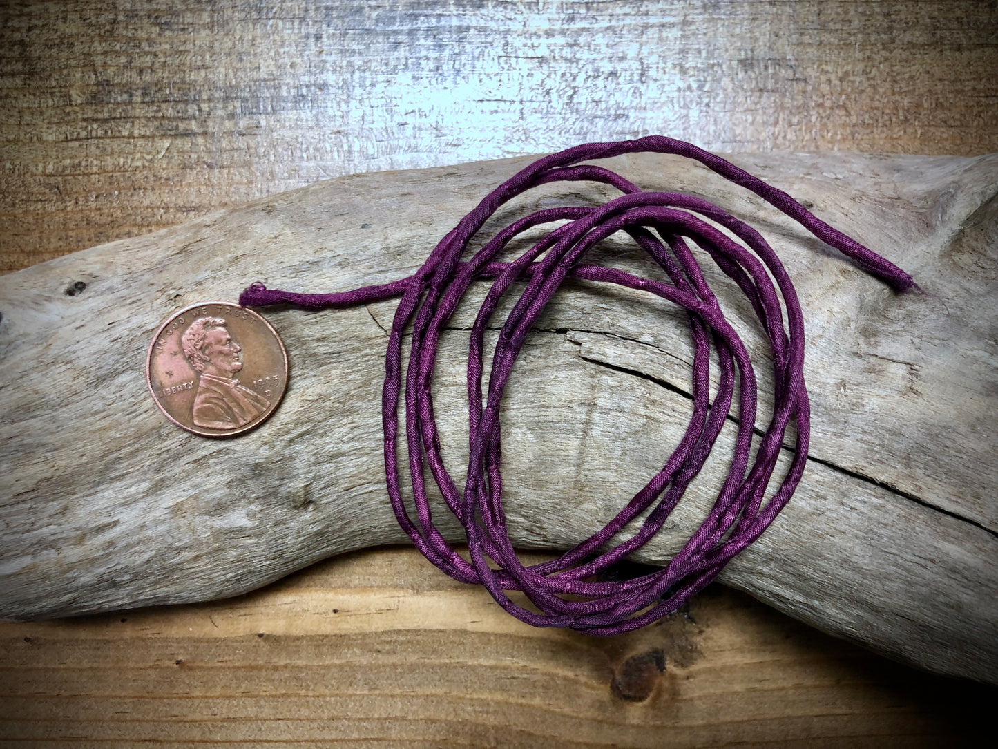 Tubular Stitched Silk Ribbon - Plum Purple