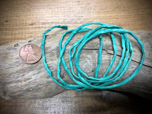 Tubular Stitched Silk Ribbon - Turquoise