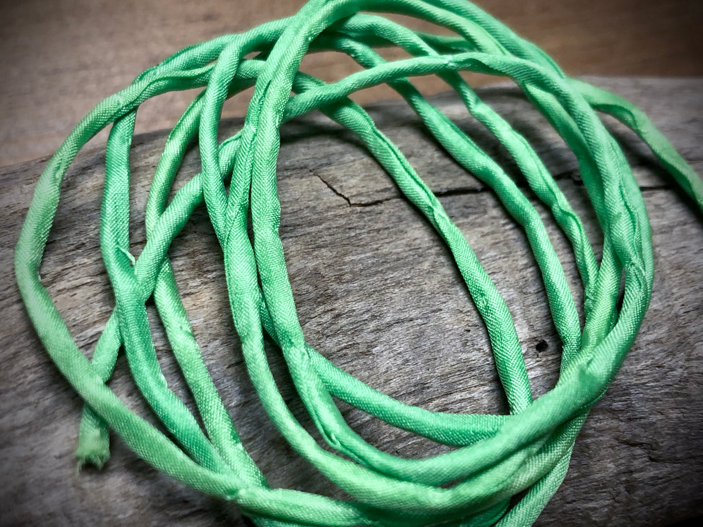 Tubular Stitched Silk Ribbon - Spring Green