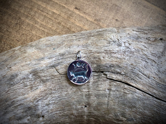 Sterling Black Cat with Moon Phases Charm
