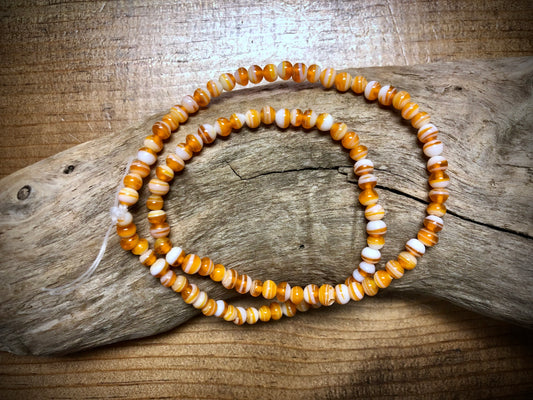 Hand Spun Glass Strand - Orange and White Rounds - 15"