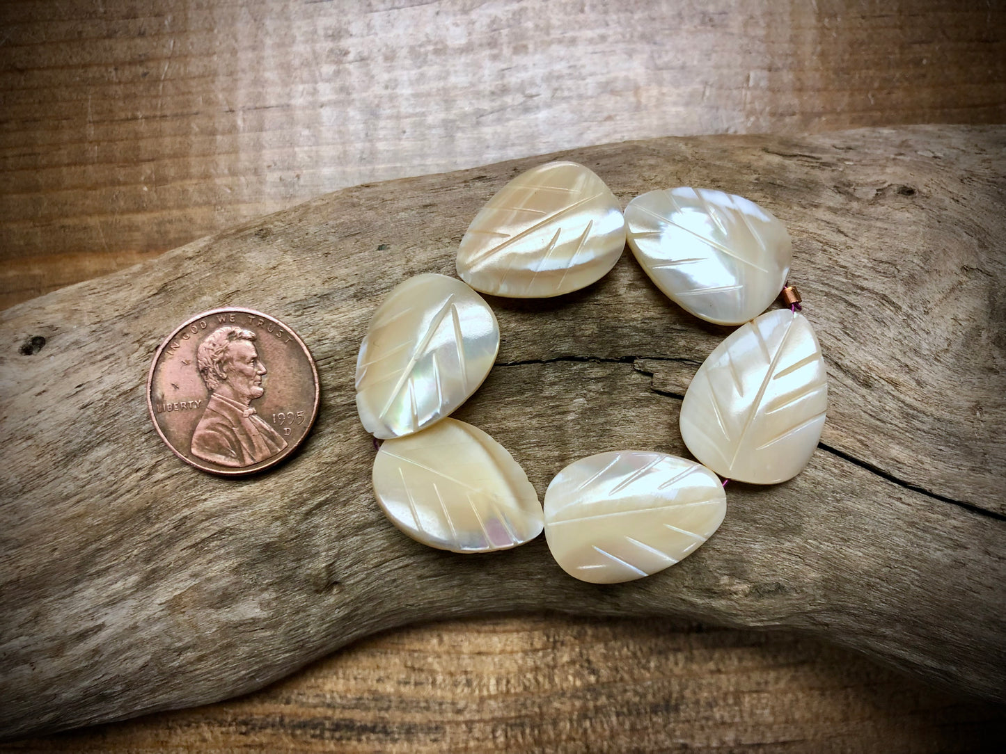 Vintage Mother of Pearl Leaf Beads - 14mm x 20mm