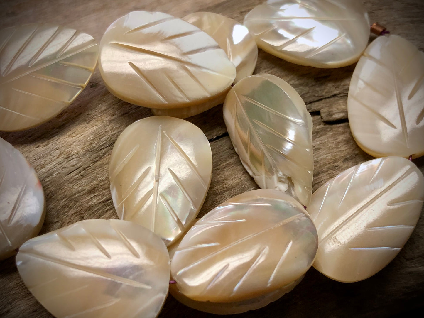 Vintage Mother of Pearl Leaf Beads - 14mm x 20mm