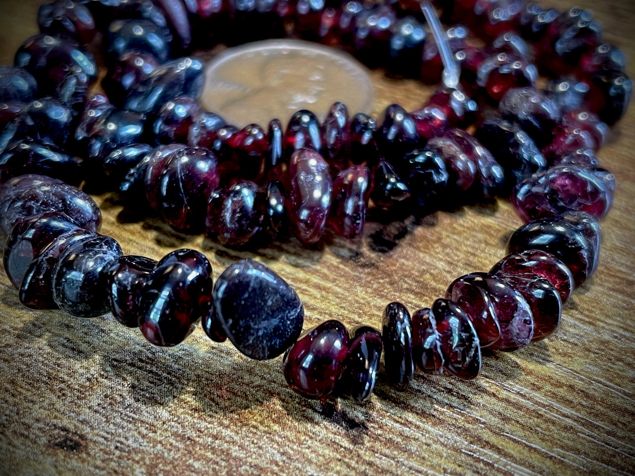 Strand of Garnet Pebble Beads