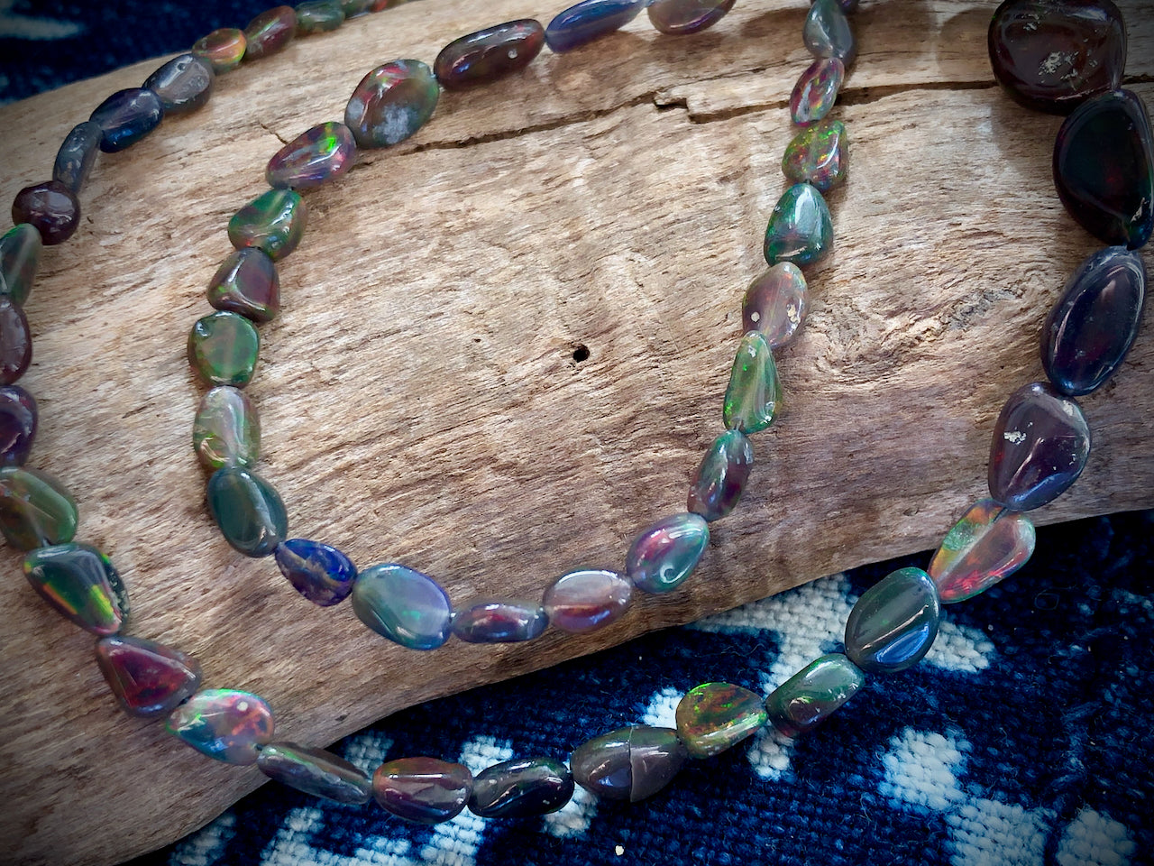 Black Opal Pebbles Graduated Strand/Necklace