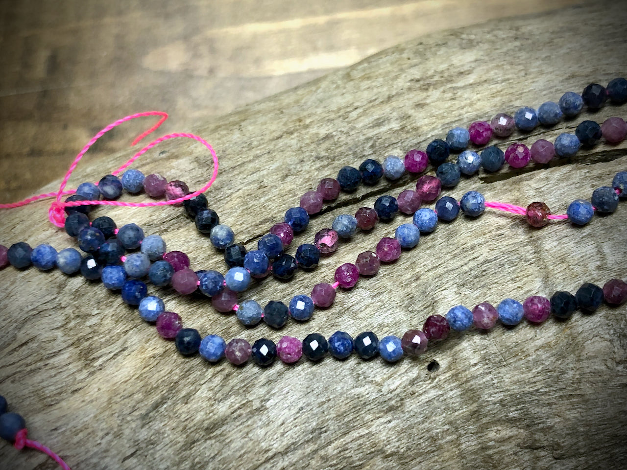 Ruby & Sapphire Faceted Round Bead Strand - 2mm - 15"