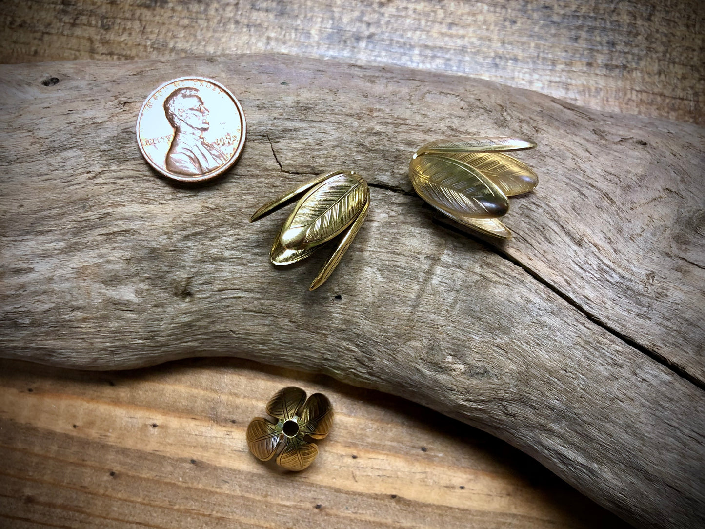 Cicada Wing Bead Cap - Bright Gold Tone