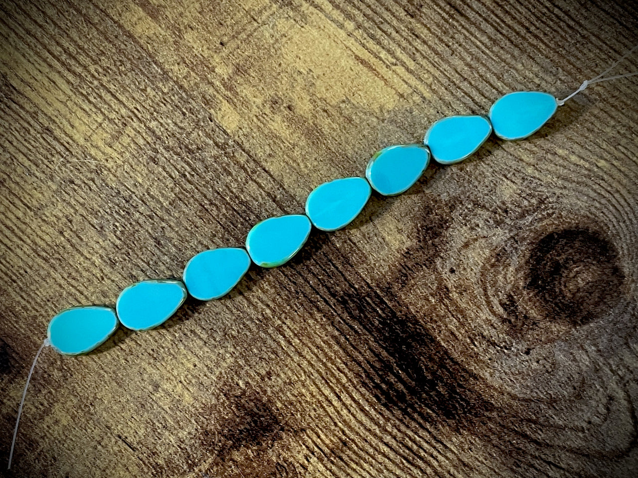 Czech Glass Strand—Turquoise Travertine Table Cut Flat Drop Beads