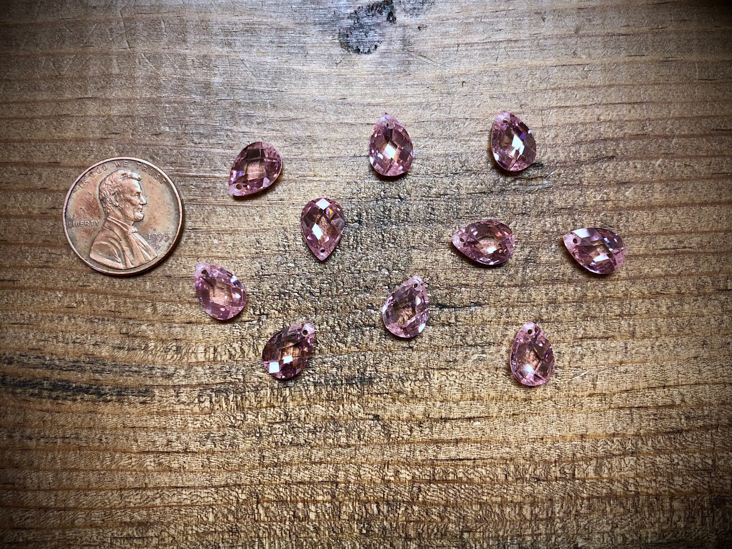Cubic Zirconia Crystal Faceted Pear - Light Rose