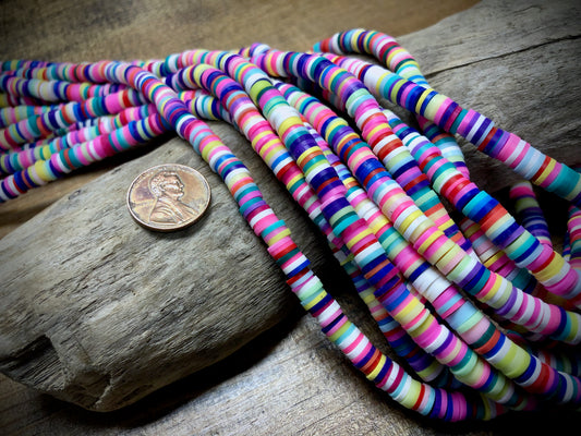 Polymer Clay Bead Strand - Pink Mixed - 6mm Discs