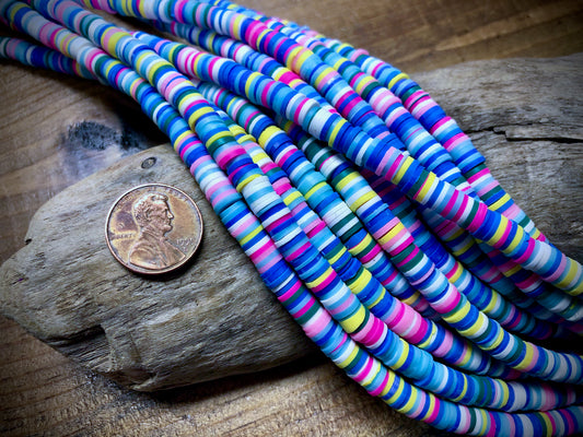 Polymer Clay Bead Strand - Blue Mixed - 6mm Discs