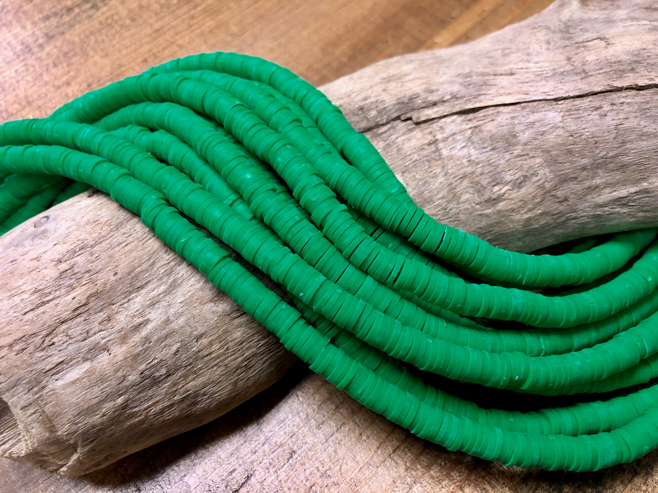 Polymer Clay Bead Strand - Green - 6mm Discs