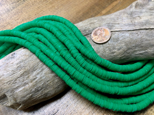 Polymer Clay Bead Strand - Green - 6mm Discs