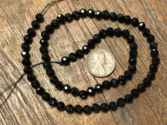 Black Spinel 5mm Diamond-Cut Faceted Round Beads