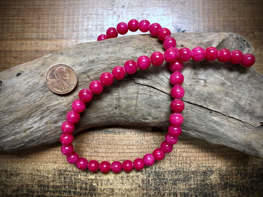Dyed Jade Smooth Rounds - Hot Pink - 8mm - 15.5"