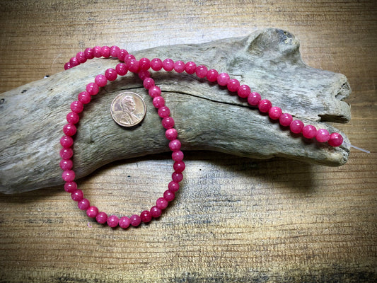 Dyed Jade Smooth Rounds - Rose Pink - 6mm - 15.5"