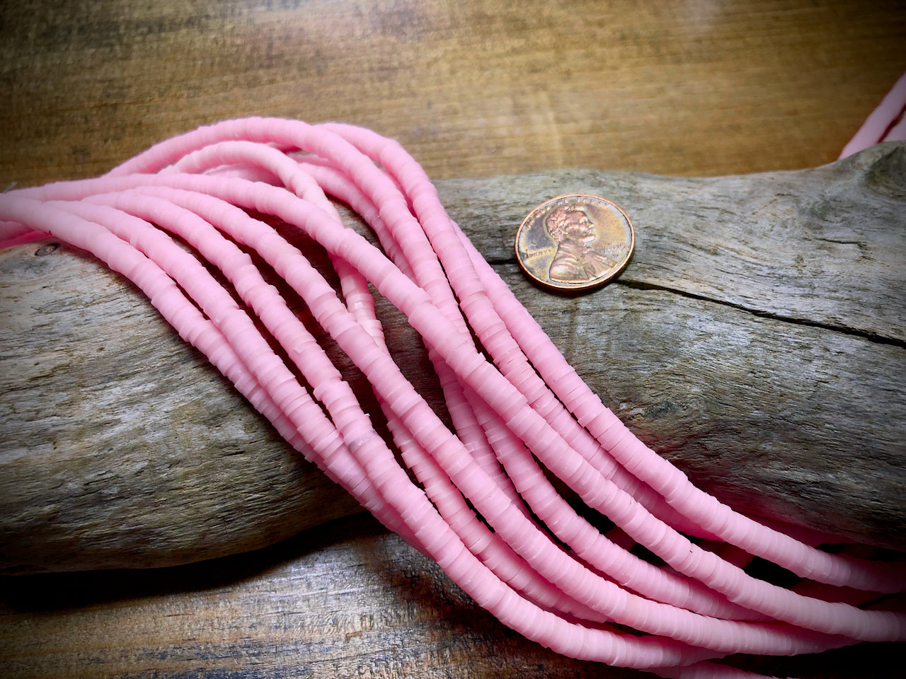 Polymer Clay Bead Strand - Pink - 4mm Discs