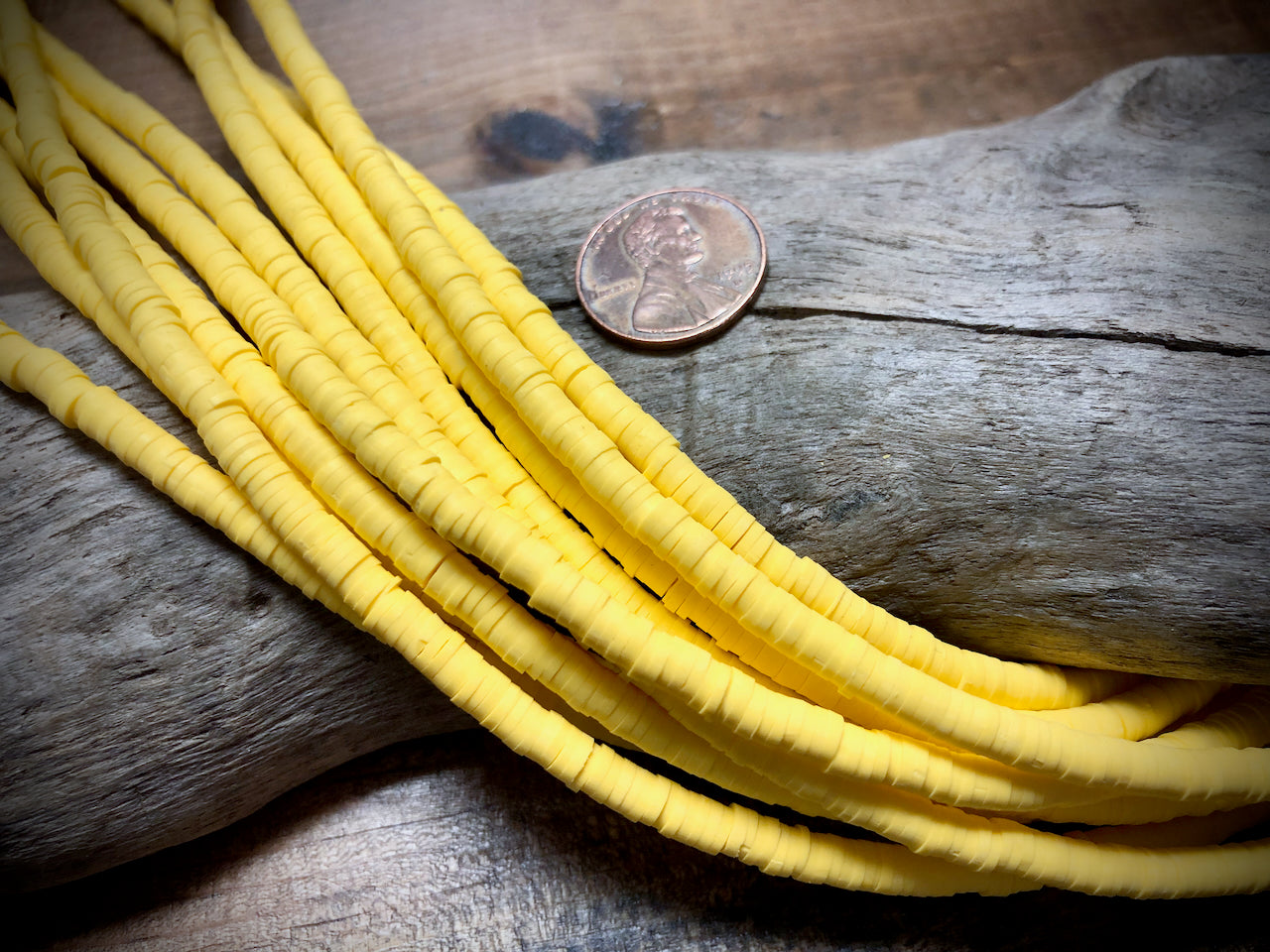 Polymer Clay Bead Strand - Yellow - 4mm Discs