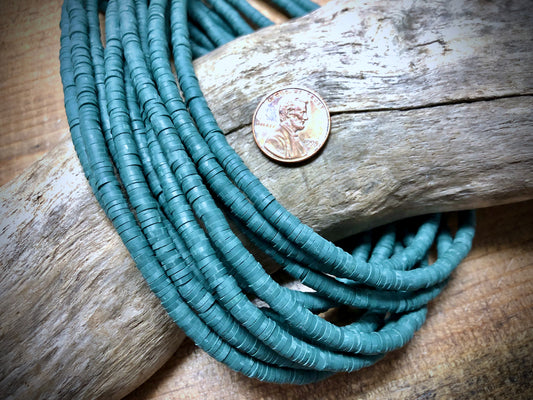 Polymer Clay Bead Strand - Dark Green - 4mm Discs