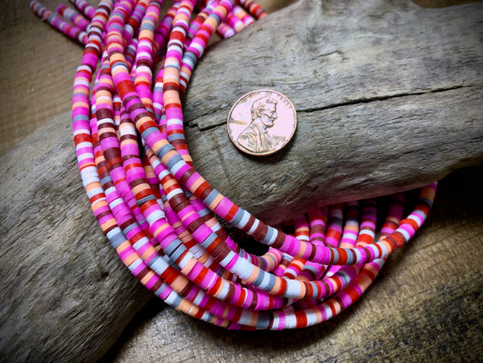 Polymer Clay Bead Strand - Red Mixed - 4mm Discs