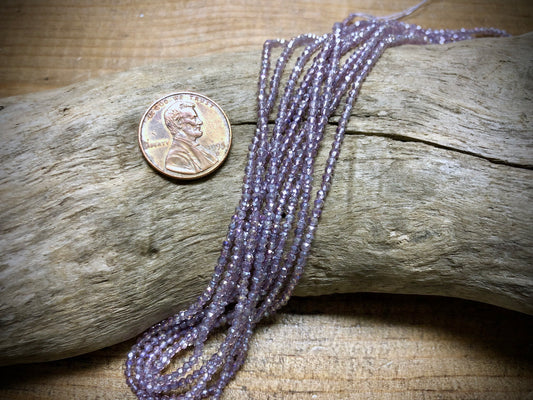 Thunder Polish Glass Faceted Rounds Strand - Light Amethyst AB - 2mm - 14”