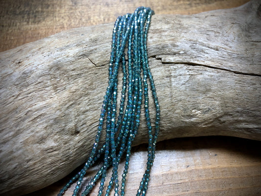 Thunder Polish Glass Faceted Rounds Strand - Magic Green AB - 2mm - 14”