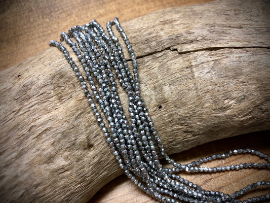 Thunder Polish Glass Faceted Rounds Strand - White Gold - 2mm - 14”