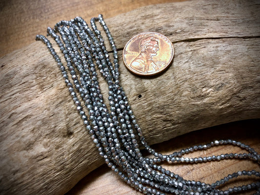 Thunder Polish Glass Faceted Rounds Strand - White Gold - 2mm - 14”