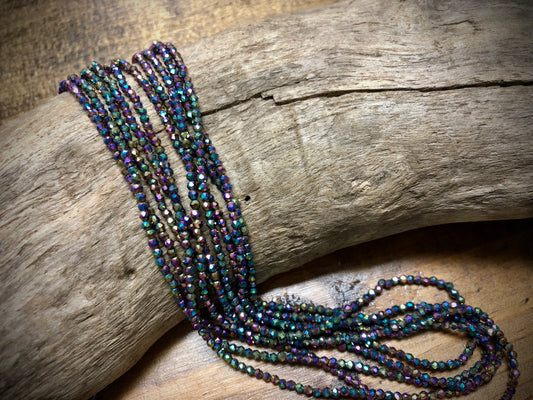 Thunder Polish Glass Faceted Rounds Strand - Rainbow AB - 2mm - 14”