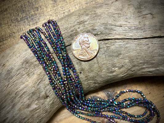 Thunder Polish Glass Faceted Rounds Strand - Rainbow AB - 2mm - 14”