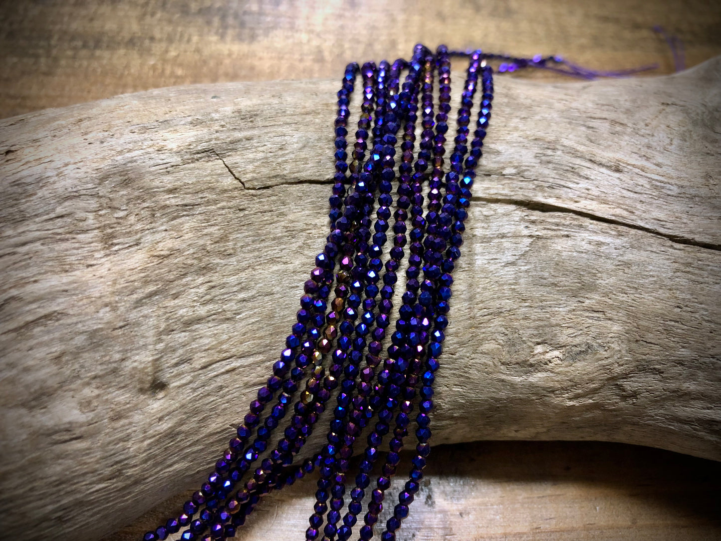 Thunder Polish Glass Faceted Rounds Strand - Royal Purple AB - 2mm - 14”