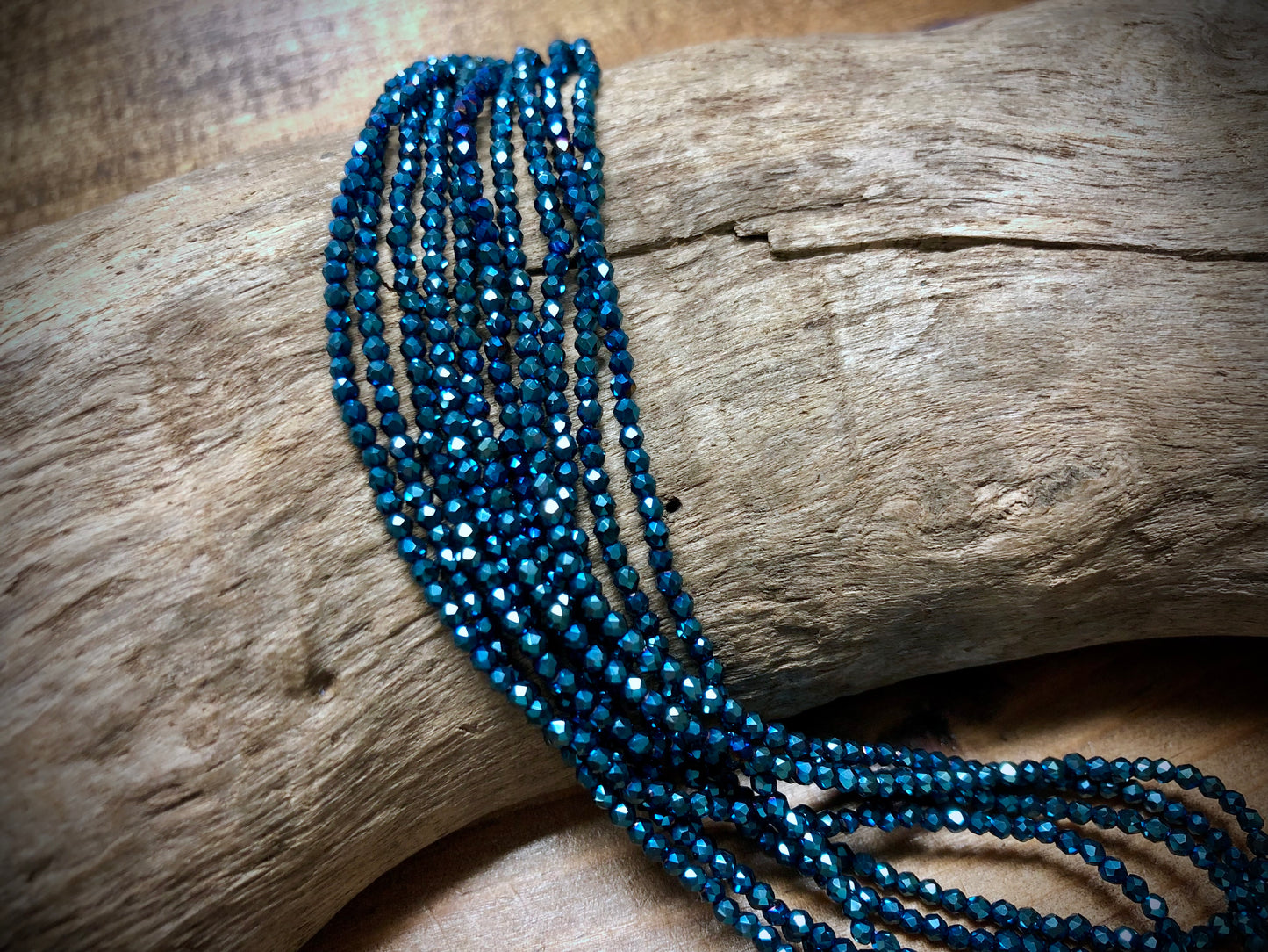 Thunder Polish Glass Faceted Rounds Strand - Bright Blue AB - 2mm - 14”