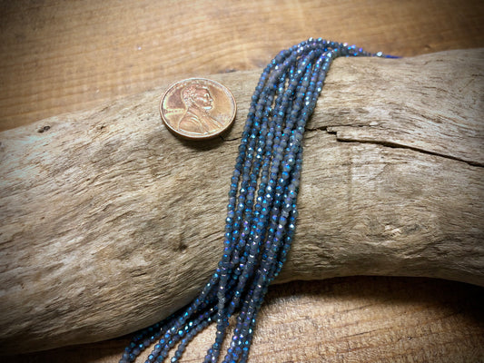 Thunder Polish Glass Faceted Rounds Strand - Cerulean Blue AB - 2mm - 14”