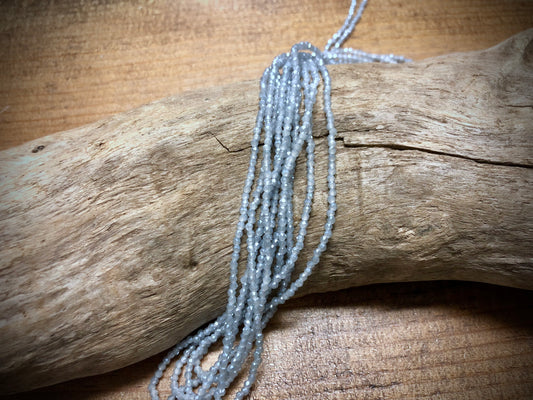 Thunder Polish Glass Faceted Rounds Strand - Light Grey-Blue - 2mm - 14”