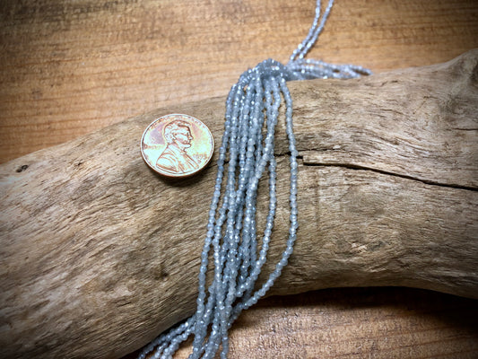 Thunder Polish Glass Faceted Rounds Strand - Light Grey-Blue - 2mm - 14”