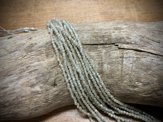 Thunder Polish Glass Faceted Rounds Strand - Cream - 2mm - 14”