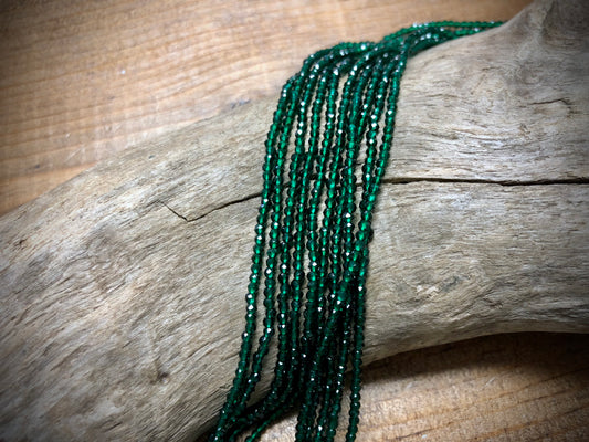 Thunder Polish Glass Faceted Rounds Strand - Emerald Green - 2mm - 14”