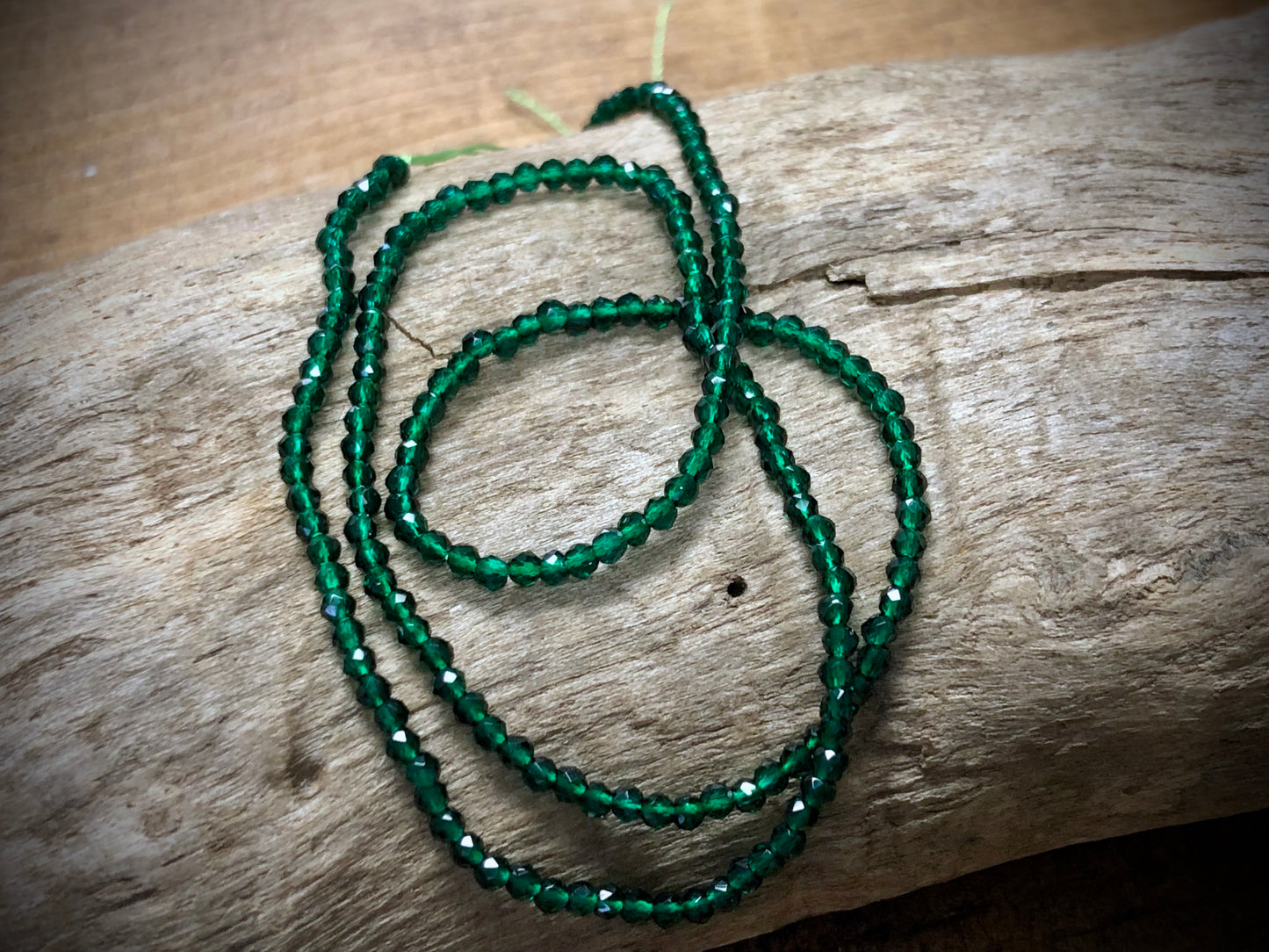 Thunder Polish Glass Faceted Rounds Strand - Emerald Green - 2mm - 14”